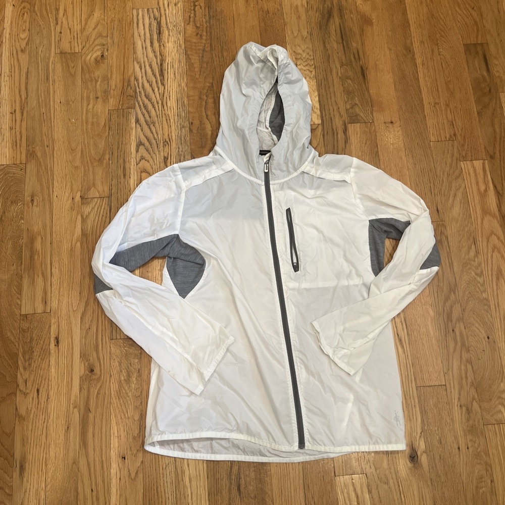 Smartwool Ultra Light Windbreaker Jacket Womens M Full Zip Hood White Merino